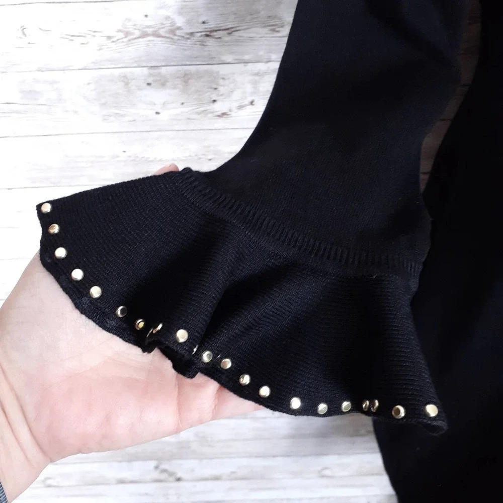 Calvin Klein Knit Dress PL Ruffle Sleeve Black 318 - Picture 2 of 7